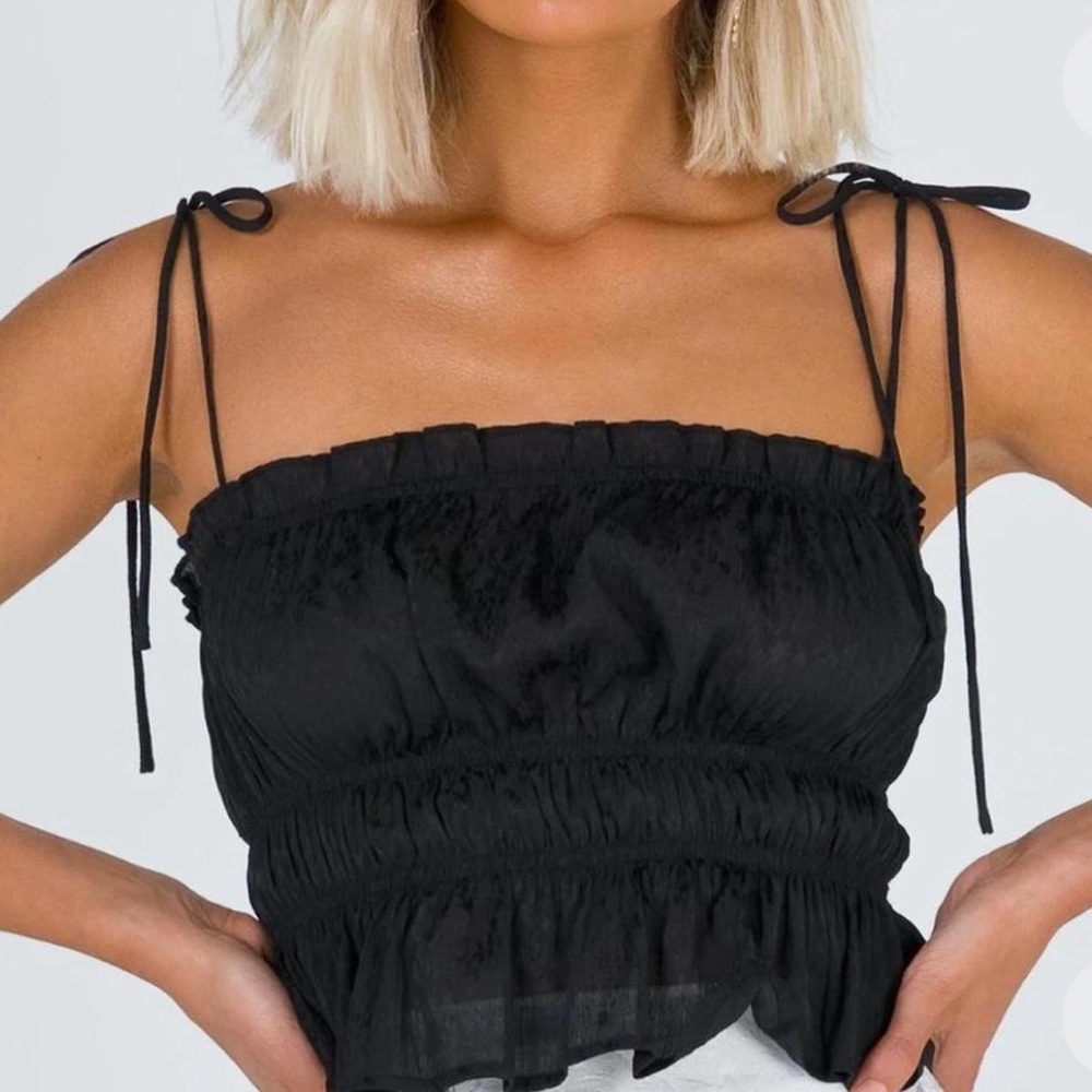 Princess Polly Black Smocked Tie Front Camisole